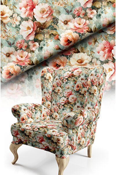 CANİLA Klasik Çiçek Desenli Pamuk Astarlı Kalın Rashel Döşemelik Kumaş 140Cm En