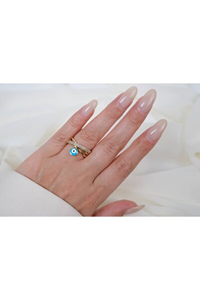 ATELİER TUĞBA Yzk346 Nazar Beaded Stone Adjustable Ring Gold