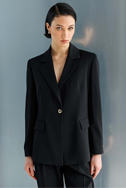 Moda İlgi Modailgi Mono Yaka Vatkalı Tek Düğme Ceket - 40051 Siyah