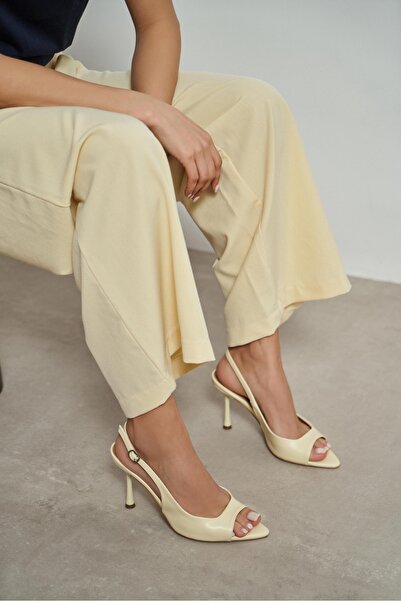 NİŞANTAŞI SHOES Maia Butter Yellow Matte Pointed Toe Open Front Stiletto Heel...