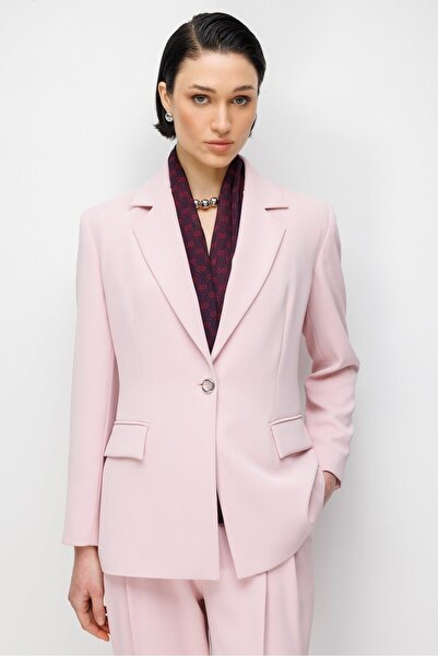 Moda İlgi Modailgi Mono Yaka Vatkalı Tek Düğme Ceket - 40051 Pembe