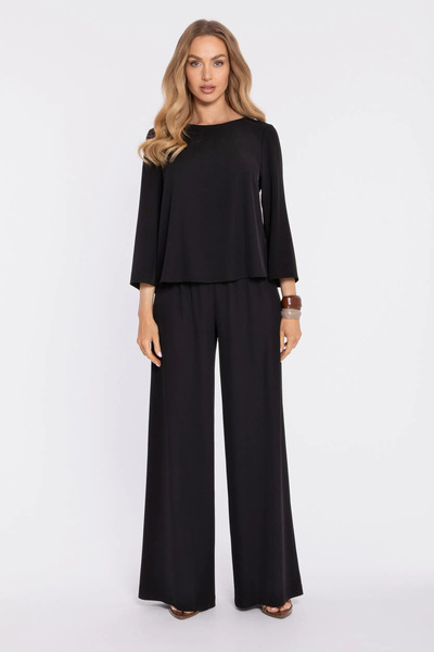Made of Emotion Pantaloni palazzo cu talie înaltă și talie elastică - negru