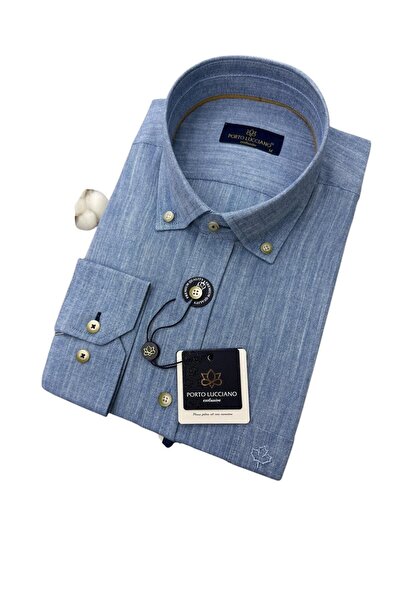 GÖMLEK GALERİSİ Classic Cut Plain Linen Cotton Long Sleeve Men's Shirt