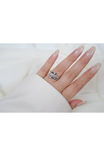 ATELİER TUĞBA Yzk344 Stone-Set Medallion Detail Chain Adjustable Ring Silver