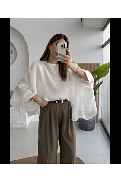 My Blog بلوزة بيضاء ذات أكمام طائرة - 5026