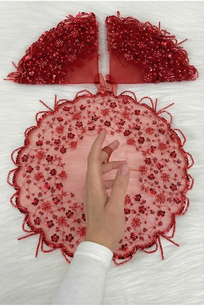 ZEYMERADE Red Bride Groom Handkerchief with Sequins, Pearls, Crystal Stone De...