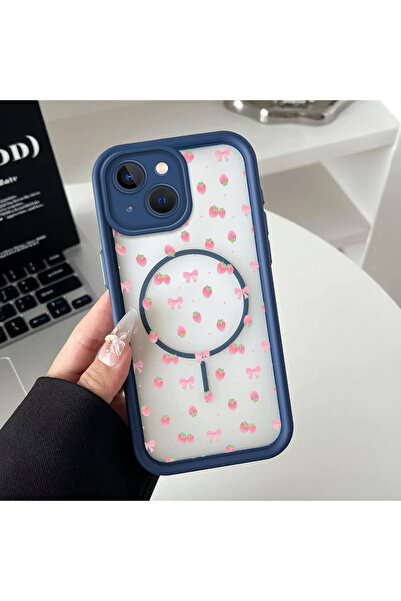 ARTISHELL iPhone 15 Plus Uyumlu Güzel Çilek Kelebek Desenli Şık Manyetik Tele...