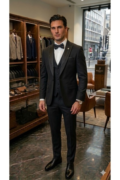 TW Tonny White Costum smoking clasic pentru bărbați, negru, slim fit, slim fi...