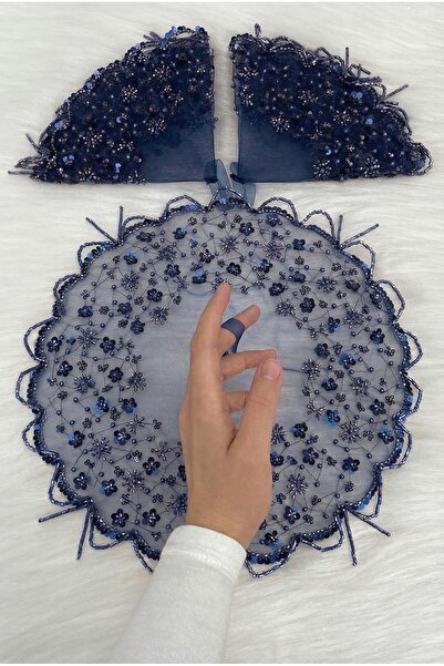 ZEYMERADE Navy Blue Bride Groom Handkerchief with Sequins, Pearls, Crystal St...