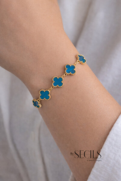 VENİV Stainless Steel Premium Blue Clover Bracelet
