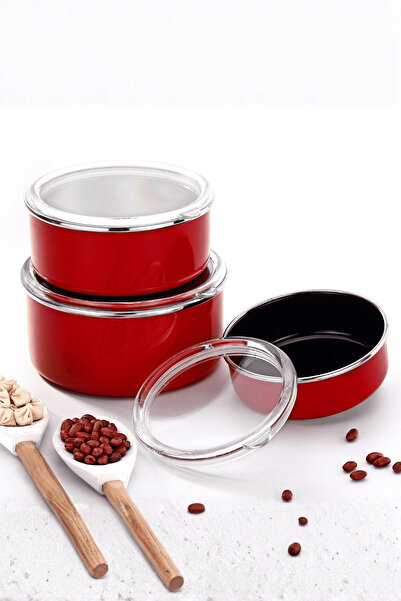 Bonera Academia Emaye Set de 3 recipiente de depozitare 14-16-18 cm - Roșu