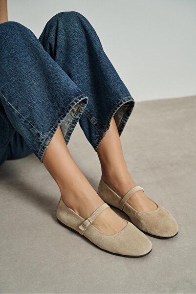 NİŞANTAŞI SHOES Mono Bej piele naturală Detaliu cu cataramă talpă plată Femei...