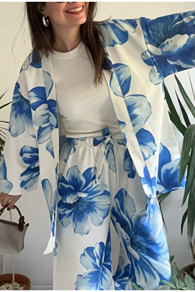LaSorella Butik Kadın Mavi Keten Takım