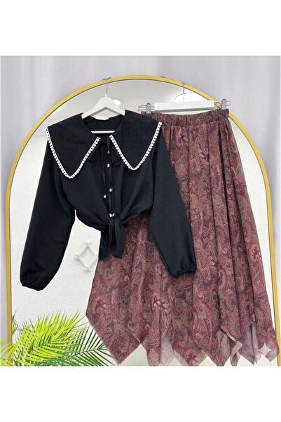 modasindoma Γυναικείο Σετ Φούστας από Σιφόν Βουργουνδίας