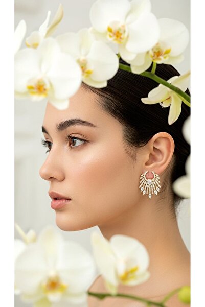 ZENA ACCESSORİES GOLD DAMLA ZİRKON TAŞ DETAY ÇELİK KÜPE