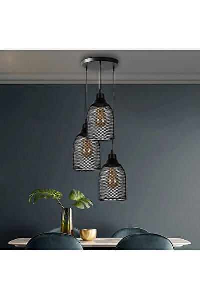 Grecia مصباح علاقي مودرن كلاسيك ثلاثي بغطاء اسود | ارتفاع 150cm قابل للتعديل ...