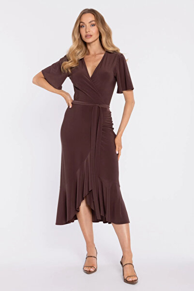 Made of Emotion Midi wrap dress with ruffles and ruffles - brown
