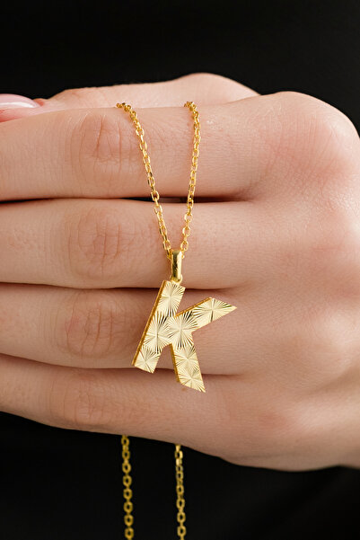 AcestesDesign 925 Ayar Gümüş K Harf Lazer Kalem İşlemeli Tasarım 50 cm Zincir...