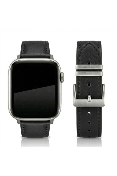 WATCH Uyumlu Gerçek Deri Kordon S10-46mm & Seri 2/3/4/5/6/se/7/8/ultra (42/44/45/49)mm - SİYAH