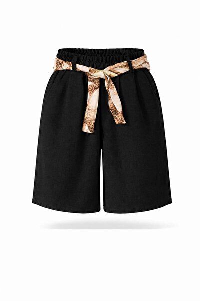 Miss Poem Γυναικείο μαύρο σορτς Με λεπτομέρεια ζώνης άνετης εφαρμογής