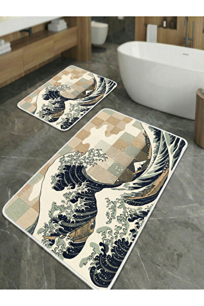 huhuli 2-Piece Non-Slip Sole Kitchen and Bathroom Mat Set Washable Runner Rug...