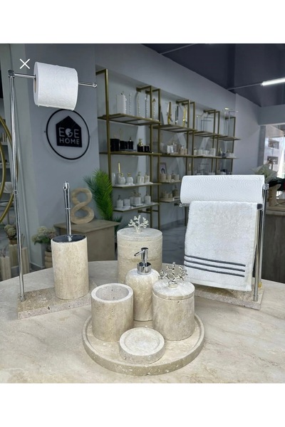 ege gross Traverten Mermer Banyo Seti- 9 Parça -Mermer Banyo Seti