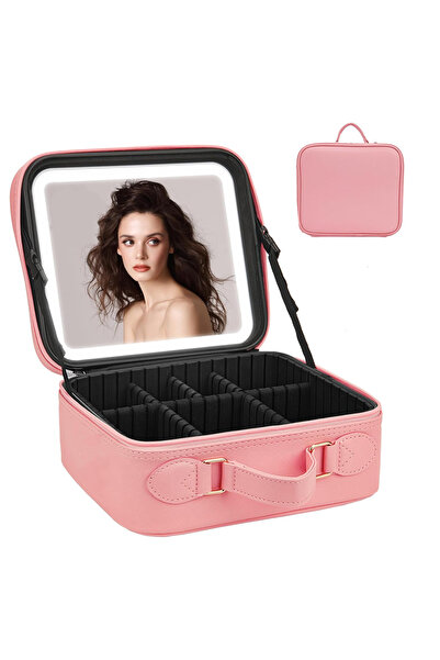 Teno Geantă de machiaj cu oglindă și iluminare LED, organizare elegantă