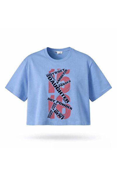 Miss Poem Γυναικείο μπλουζάκι μπλε με κείμενο με τύπωμα Κοντό Βαμβάκι