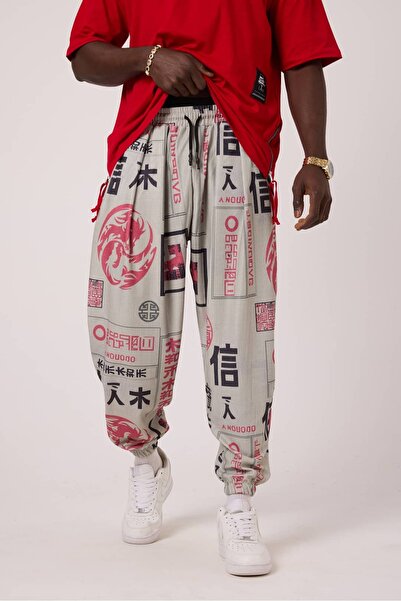 Superbluemexico Pantaloni sport baggy pentru bărbați, stil streetwear cu impr...