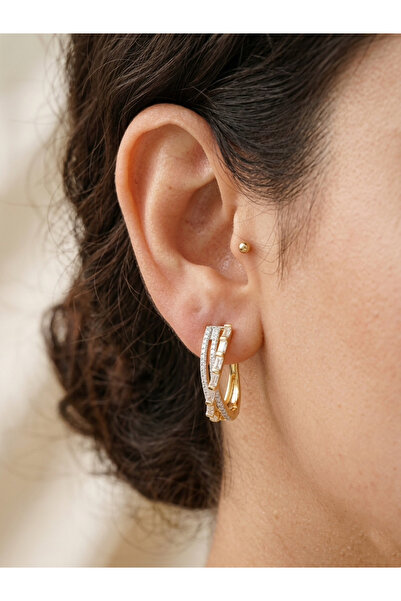 She Combines Women's Golden Yellow Sparkling Cross Design Elegant Earrings