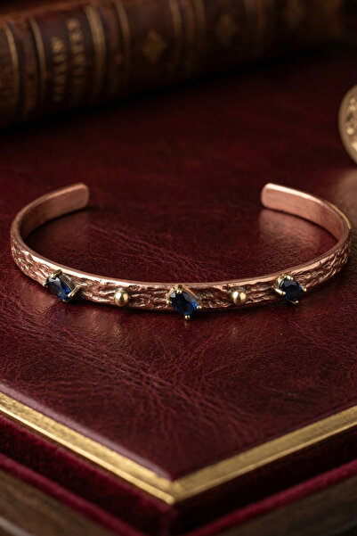 Otto Man Steel Jewelry Kadın Bakır Bileklik Doğal Safir 3 Taşlı Ayarlanabilir...
