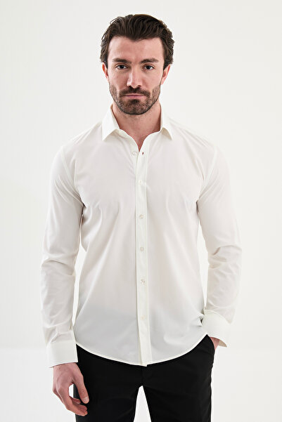 Mcr Plain Slim Fit Long Sleeve Men's Shirt Ecru - 27142.26Y