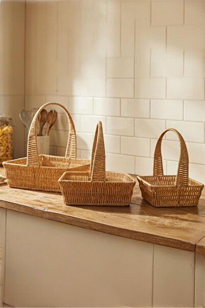 Bayev Liya 3-Piece Rectangular Rattan Strappy Basket Set - Decorative Multi-P...