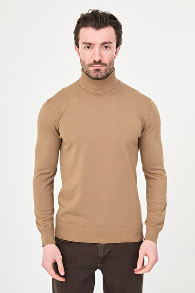 Mcr Plain Slim Fit Full Turtleneck Men's Sweater Milk Coffee - 11412.22K