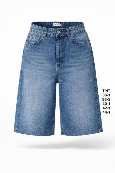 Miss Poem Women's Medium Blue High Waist Jean Bermuda Shorts