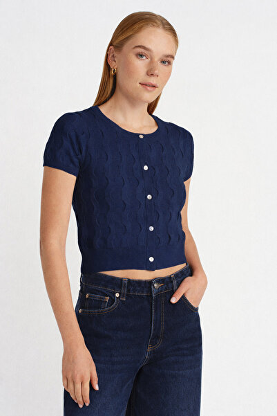 Dilvin 60980 Women's Crew Neck Padded Cardigan