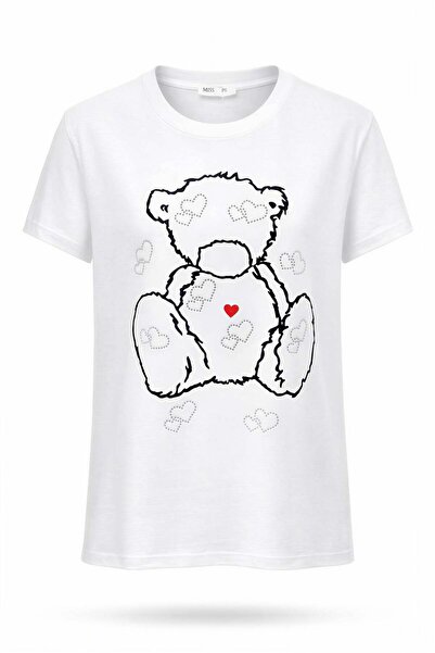 Miss Poem Γυναικείο μπλουζάκι με λευκή πέτρα αρκουδάκι με τύπωμα Βαμβάκι τεμα...
