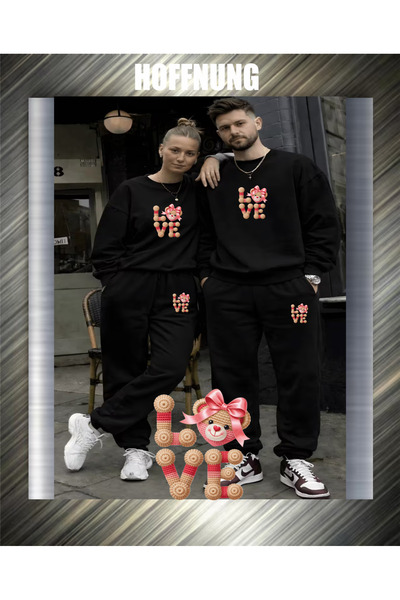 HOFFNUNG Unisex Casual Tracksuit Set Love Bear Head Outdoor Full Sweatshirt