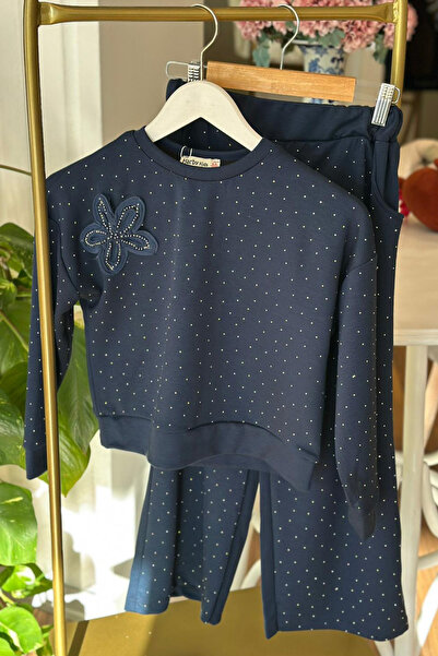 Unique Boutique Navy Blue Stoned Children's Modal Tracksuit