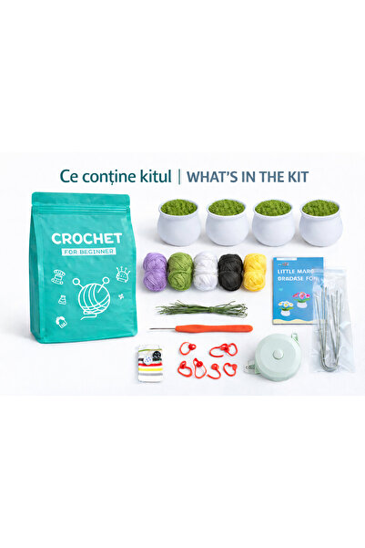 OEM Kit de flori croșetate DIY pentru începători, cu ghivece și instrucțiuni