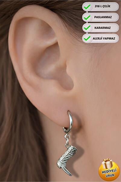 Piercing Market Steel & Silver Steel Special Design Dangle Gothic Boot Double...