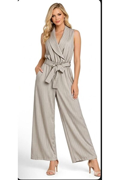 CHEVALIER FASHION Women’s Elegant Striped Jumpsuit – Sleeveless Belted Wide L...