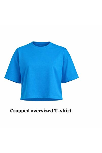 Miss Poem Γυναικείο Μπλουζάκι Μπλε oversized Κοντό Βαμβάκι