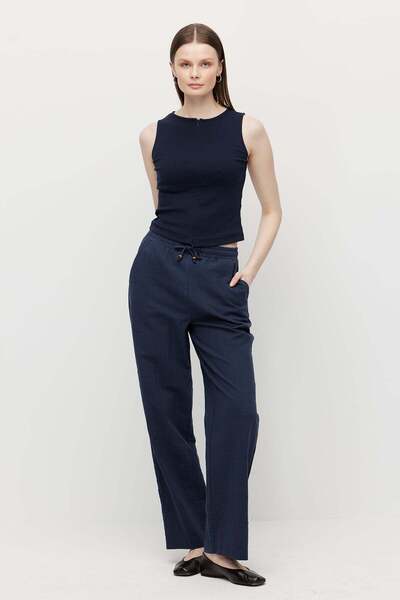 PAULMARK Women's Elastic Waist Linen Trousers