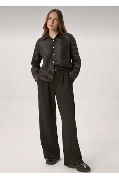 Stilera Women's Striped Short Oversized Pocketed Long Sleeve Shirt