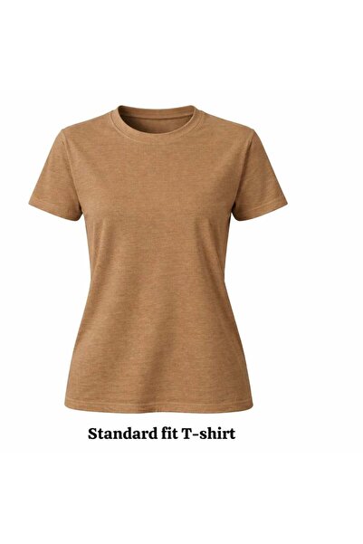 Miss Poem Women's Brown Basic Cotton T-Shirt