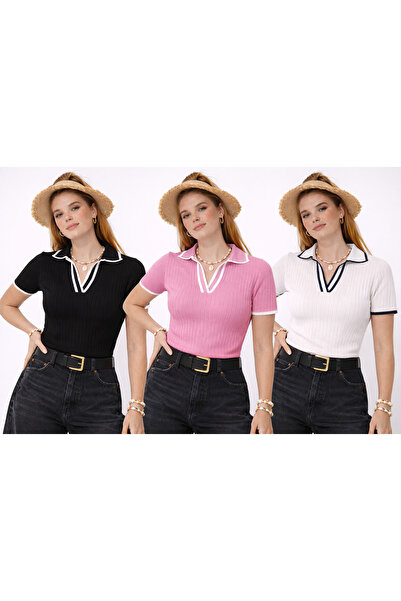 cheen Pachet Advantage de 3 piese, tricotaje de vară, negru, roz, alb, tricou...