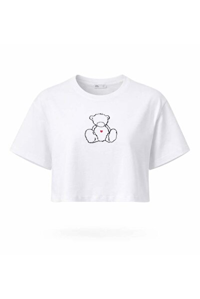 Miss Poem Γυναικείο μπλουζάκι White Teddy Bear με τύπωμα Κοντό Βαμβάκι