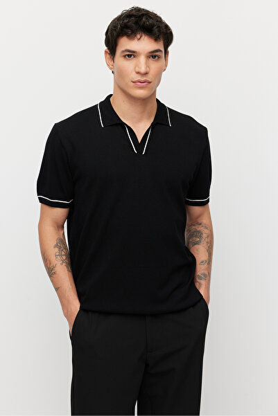 PAULMARK Ανδρικό πλεκτό μπλουζάκι με ριγέ λεπτομέρεια