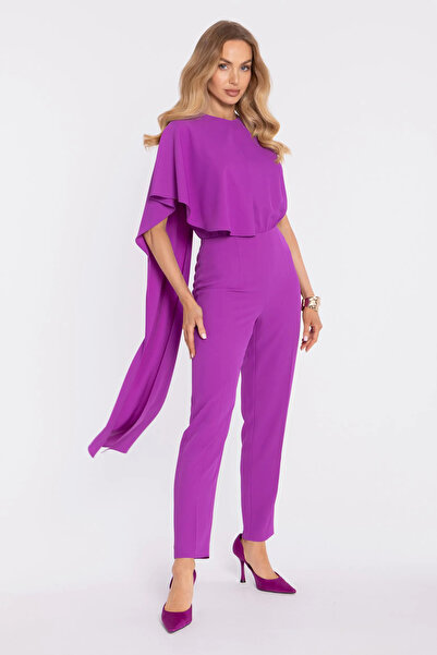 Made of Emotion Salopetă cu pelerină asimetrică și talie accentuată - lavanda